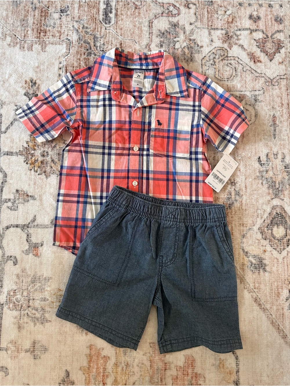 NWT Toddler Plaid Button-Up Shirt & Shorts Set